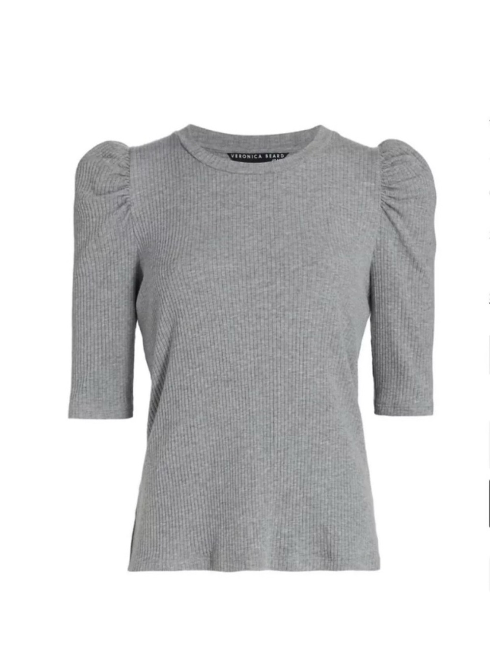Veronica Beard Dansby Ribbed Ruched Sleeve Top Gray Modal Small - Picture 2 of 9